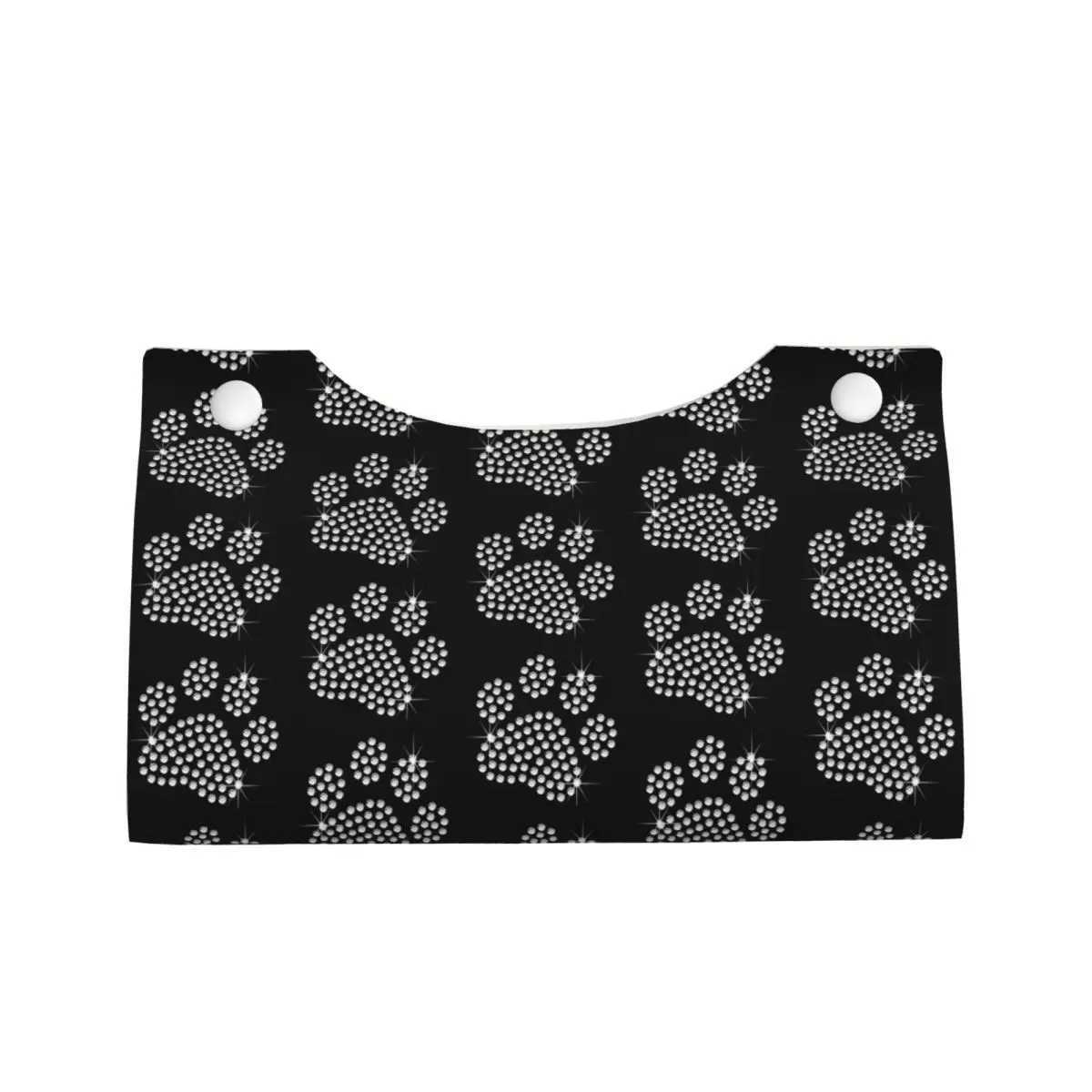 Cust Sparkle Rhinestone Dog Paw Tissue Box Cover Rectangar PU Leather Facial Tissue Box Holder for Bathro Toilet H251201