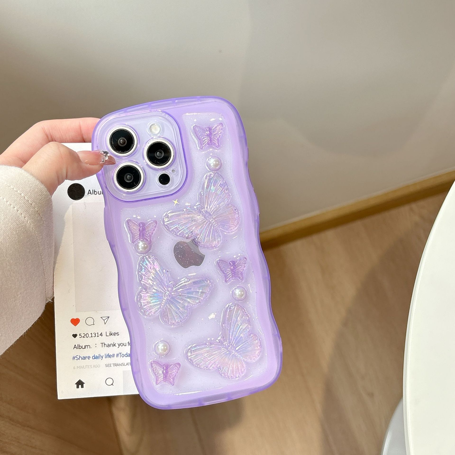 Wave Epoxy 3D Butterfly Phone Case iPhone 17 Pro Max Compatible with iPhone 16 Pro Transparent Protective Case