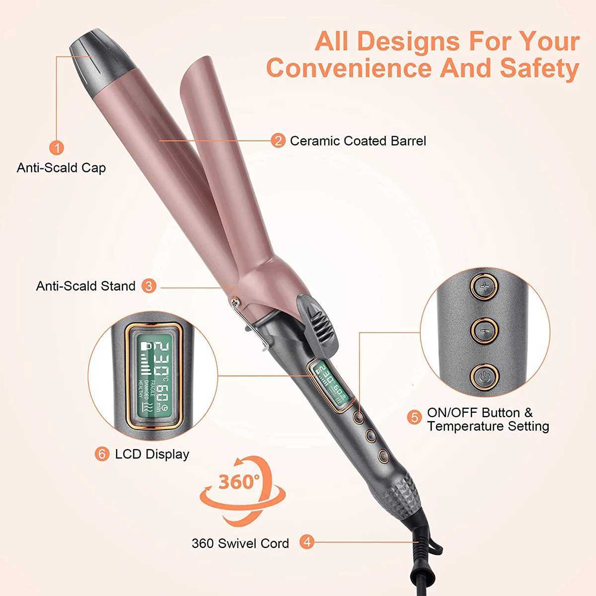 1pcs 19/25/32/38 MM Professional Hair Curler Wave Ceramic Coated Plate PTC Heater LCD Display Curling iron C251202