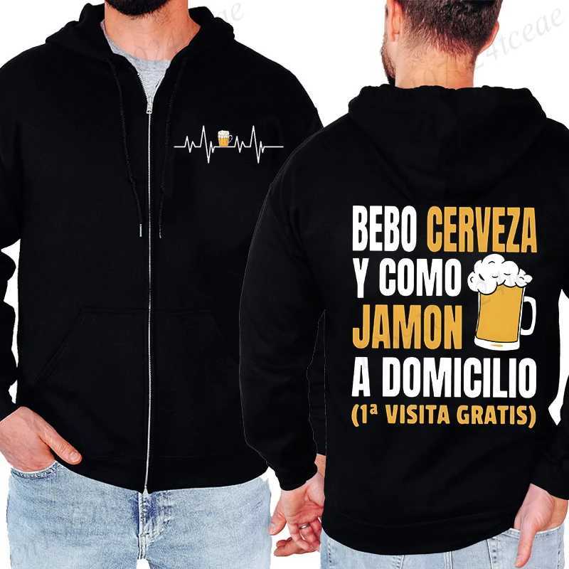 Popular Fun Cerveza Letter Print Hooded Hoodies Zip Up Mens Sweatshirts He Cerrado Ms Bares Casual Hoodies Beer Party Jackets J251203