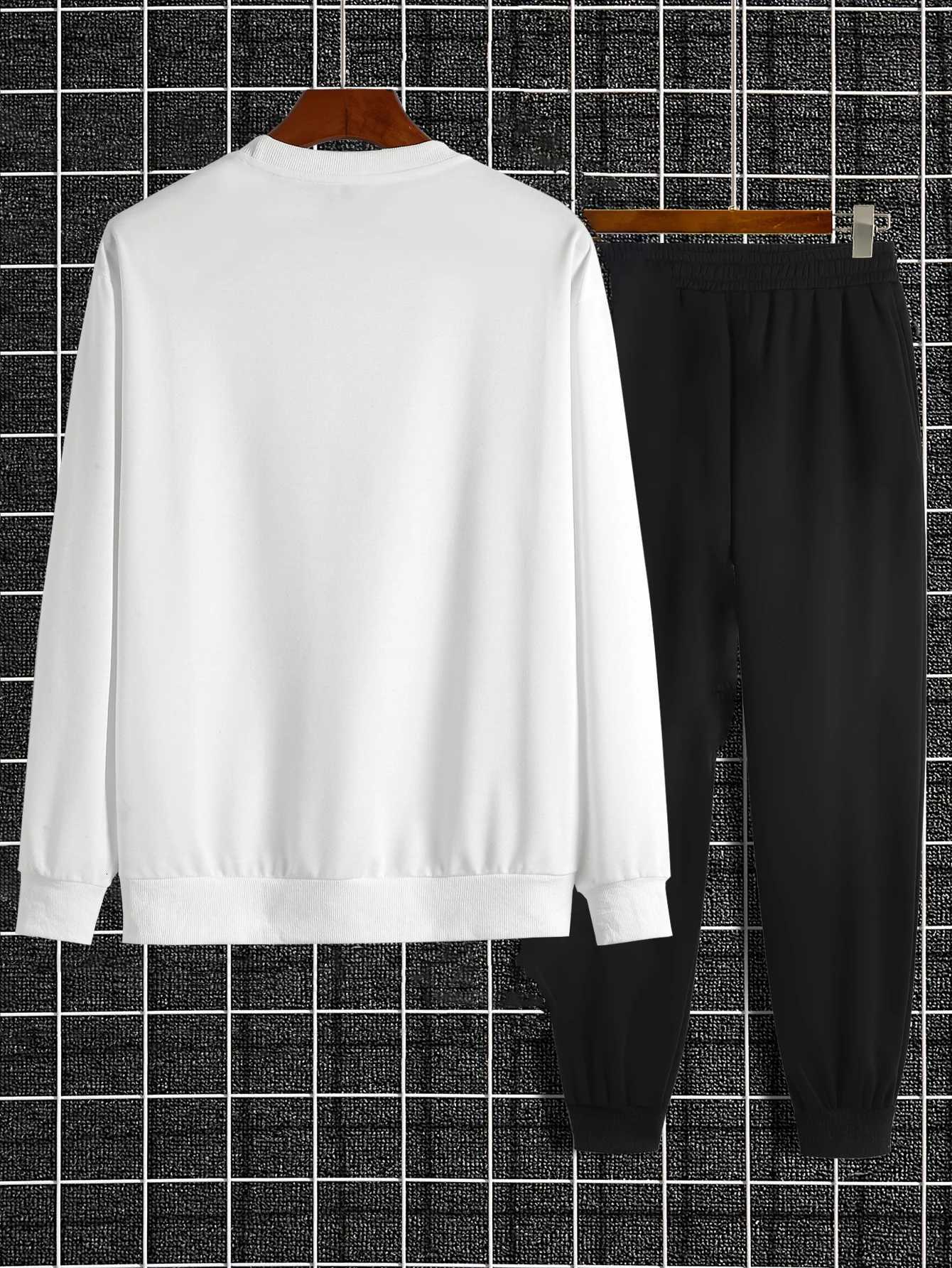 Trendy New Autumn and Winter Sweatshirt Sweatpants Set Mens Loose Casual Fit Sweatshirt Printed Long Sleeve Sweatshirt Set W251202