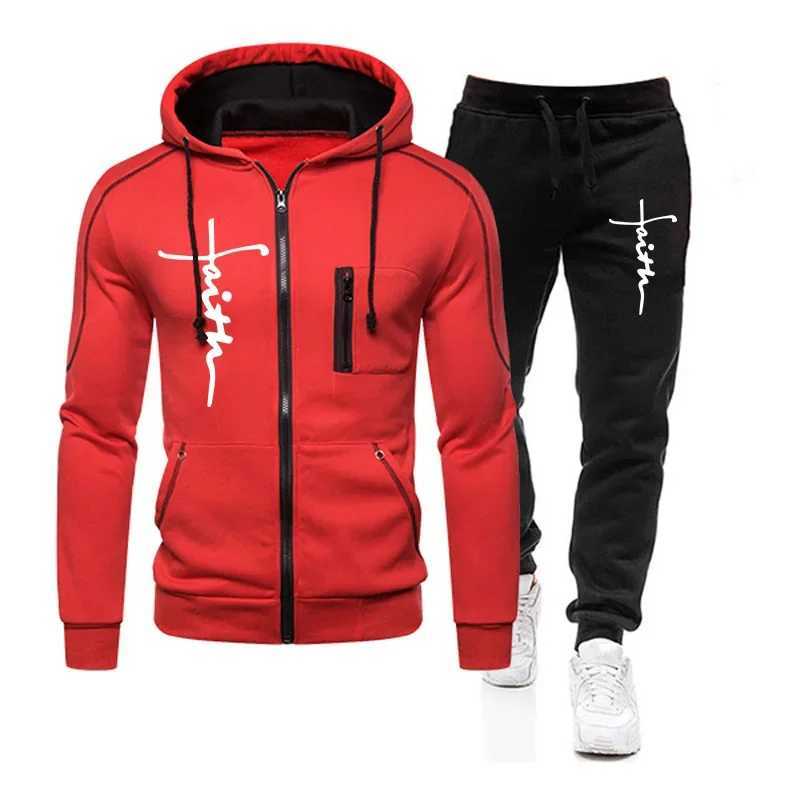 Outdoors Daily Mens Clothing Casual High Quality Autumn Winter Hoodie Jogging Sports Single Piece Zipper Jacket and Sport Pants W251202