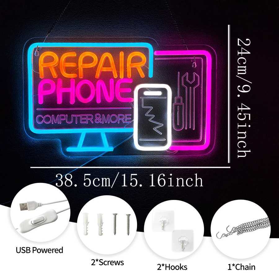 Phone Repair Neon Signs 3D Carved Icons Of Computers And Mobile Phones Used For Wall Decor Of Business Electronic Repair Shops H251201