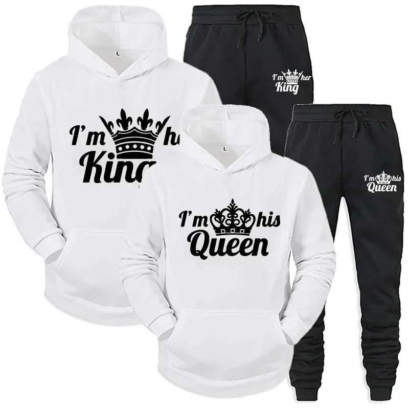 Lover Tracksuit Hoodies Printing QUEEN KING Couple Sweatshirt Hooded Clothes Hoodies Women 2 Piece Set Men Women Sportwear W251202