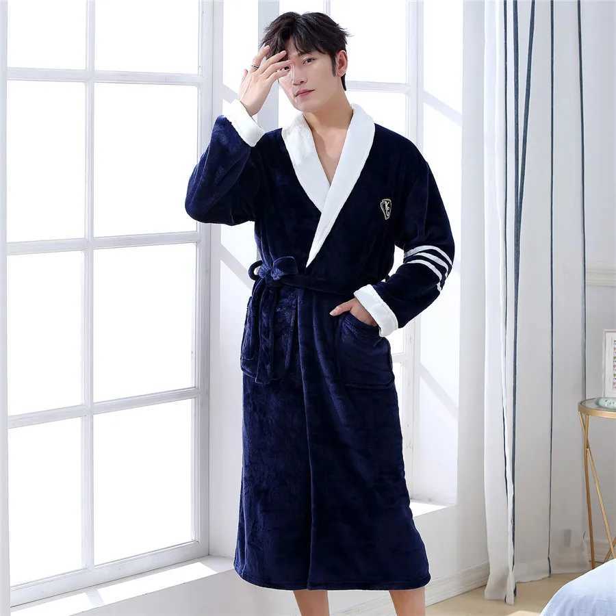 Plus Size 3XL Winter Coral Fleece Sleepwear Flannel Robe Kimono Bathrobe Gown Nightwear Loose Thickened Home Wear Loungewear C251202