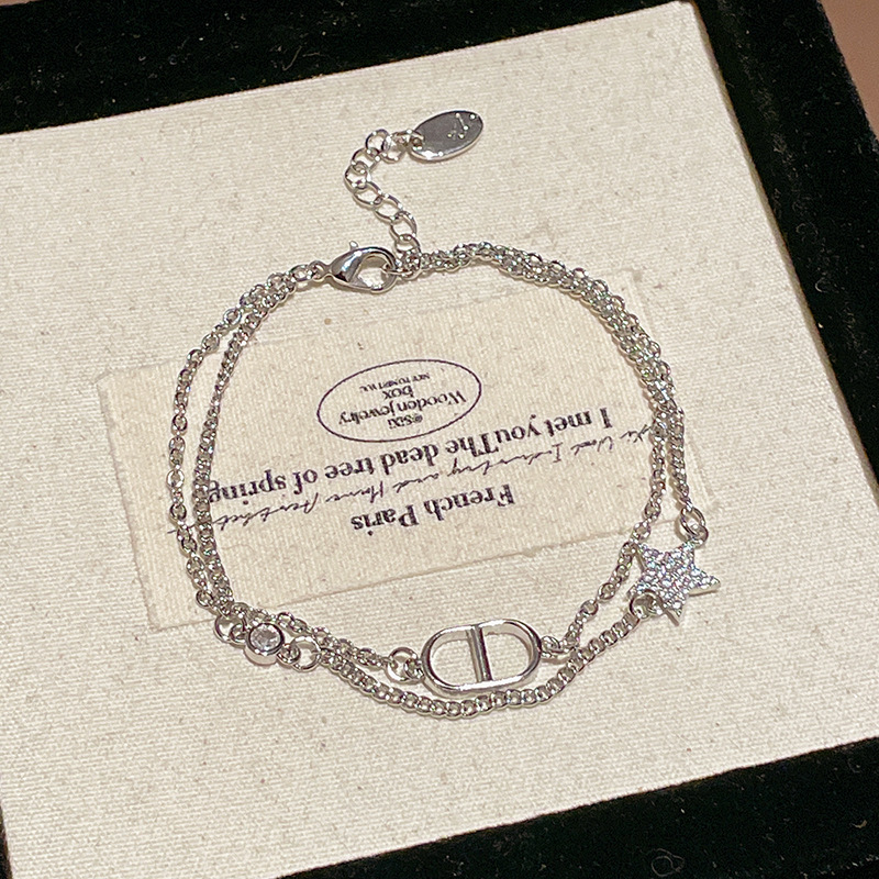 Zircon Star Exquisite Double Layer Bracelet Light Luxury High End Personalized Bracelet Commuting Fashion Design Handmade Gift