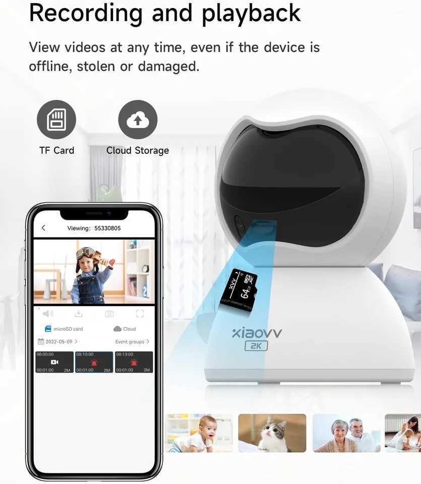 XIAOVV Indoor WiFi Surveillance Camera 2K Pet and Baby Camera with Motion Tracking 360 WiFi IP He Cameras Night Vision C251202
