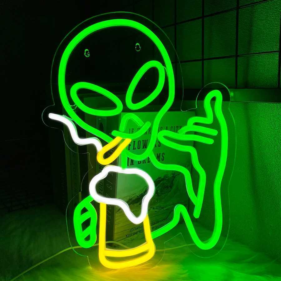 Alien Led Neon Sign Beer Icon In Hand Bar Wall Decor Usb Powered Supply Used For Bar Parties Clubs Man Cave Wall Lamps H251201