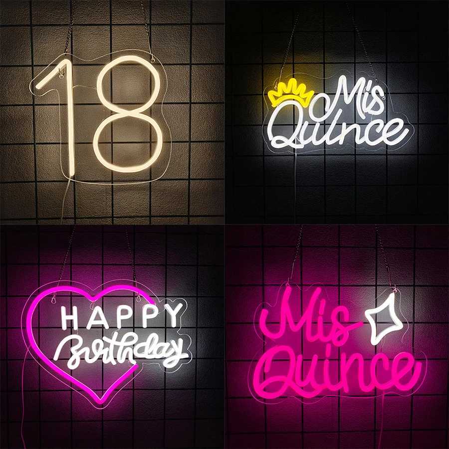 Birthday Neon Sign Letter And Heart-Shaped Icon Wall Decor Usb Powered Used For Room Birthday Party Background Wall Lamp H251201