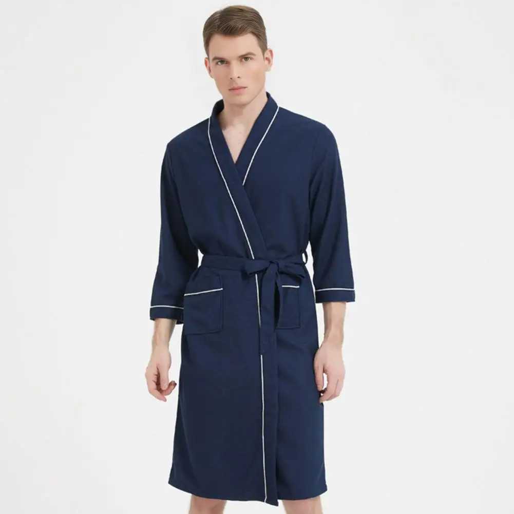 Men Spring Autumn Bathrobe Solid Color Nightgown Knee-length Gown Soft Lounge Robe Home Hotel Pajamas Clothes Male For Couples C251202