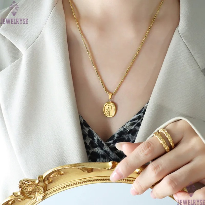 trendy stainless steel designer necklace for woman party home 18k gold chain flower pendant luxury necklaces school silver choker jewelry birthday fri