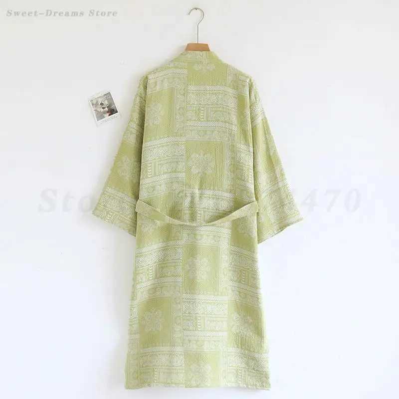 Adult Mens Cotton Robe Kimono Bathrobe Gown Yukata Negligee with Pocket Loose Casual Home Wear Printed Loungewear Sleepwear C251202