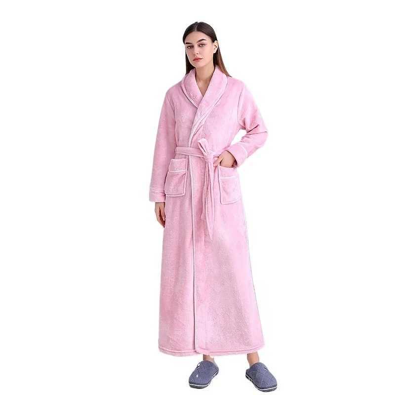 2025 Autumn and Winter Extended and Thickened Flannel Nightgown for Men Plus Size Coral Fleece Bathrobe for Women C251202