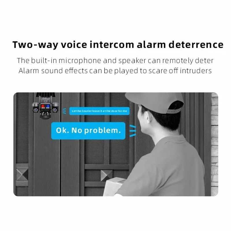 V380 WiFi Solar Camera Security Three Lens PTZ Wireless Surveillance Camera Intelligent Outdoor Solar Cameras PIR Detection C251202