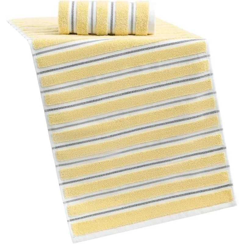 34X74CM Set of 2 Soft Absorbent Decorative Hand Towel for Bathroom Ribbed Striped Yellow Hand Towel Pattern Y251202