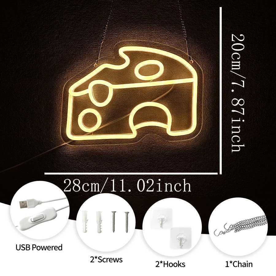Neon Food Signs And Cheese-Shaped Icons Powered By Usb Are Used For Artistic Decor Of Fast Food Restaurants And Dessert Shops H251201