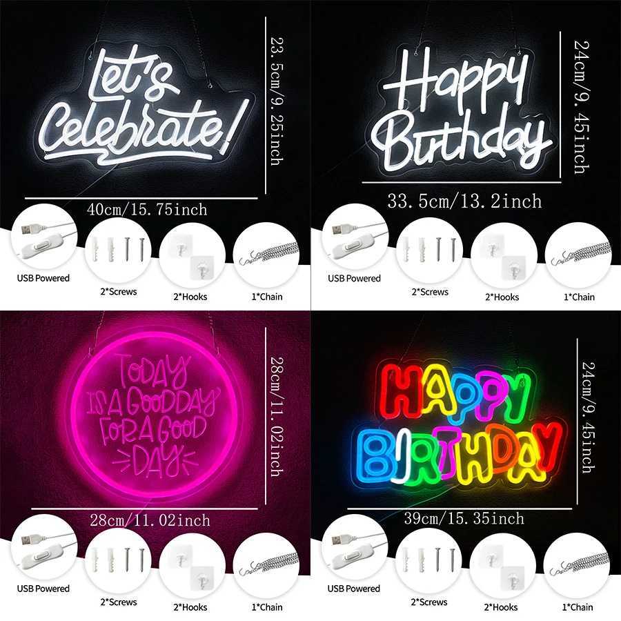Birthday Theme Neon Sign Led Letter Icon 3D Carving Usb Powered Used For Room Club Birthday Party Art Decor Easy To Hang H251201