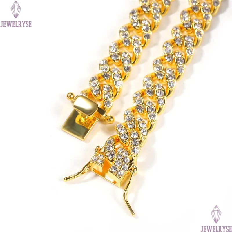 12mm hip hop jewelry cuban link chain mens gold necklace designer chain for man Diamond Iced Out Alloy Chains Austrian Rhinestone Long Silver Necklace