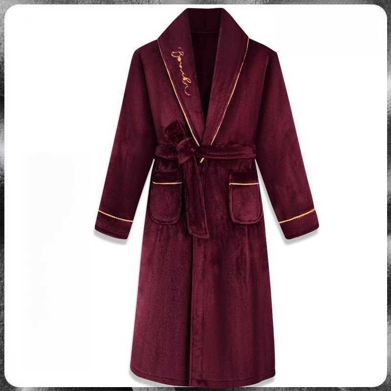 Mens autumn and winter coral fleece thickened and extended bathrobe flannel warm youth plus size home clothes C251202