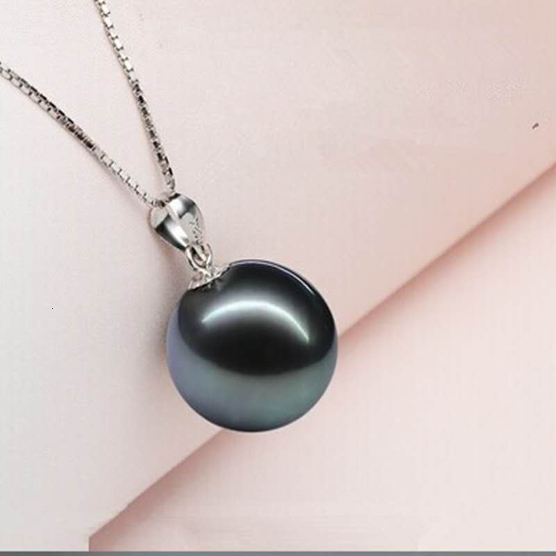 AnuJewel 18K white gold 9-1m natural Tahitian black pearl Mo silica pendant necklace silver chain sea pearl wholesale 241025