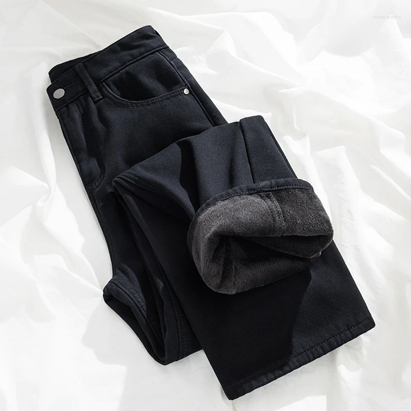 Women's Jeans Autumn/Winter Fleece-Lined And Thickened Straight-Leg Loose-Fit Plus Size For Cold Weather Classic Stretch Trouser Z260313