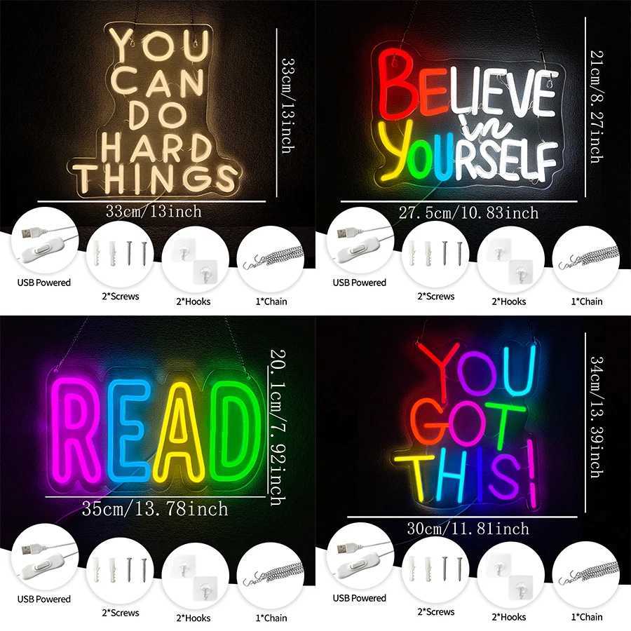 Neon Signs Of Learning Quotations Inspirational Letter Icon Suitable For Bedroom Classroom Office And Library Art Decor H251201