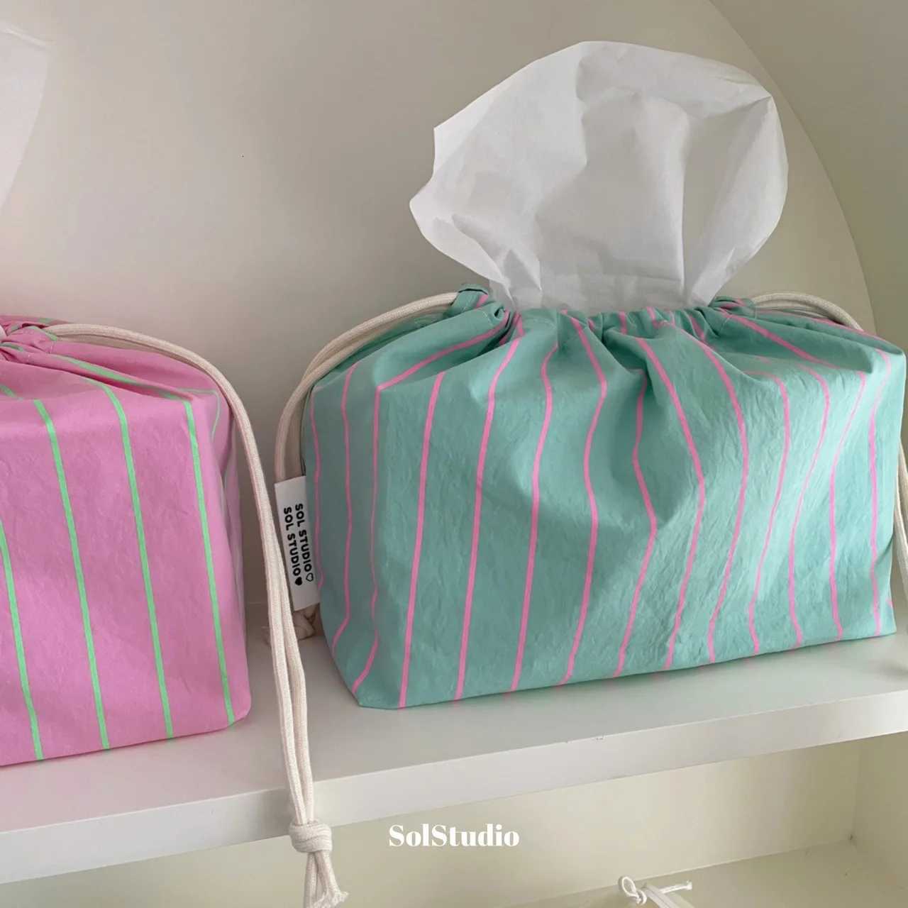 Ins Striped Tissue Box Korean Style Paper Box Dormitory Wens He Living Ro Car Paper Dispenser Decor Desktop Tissue Box H251201