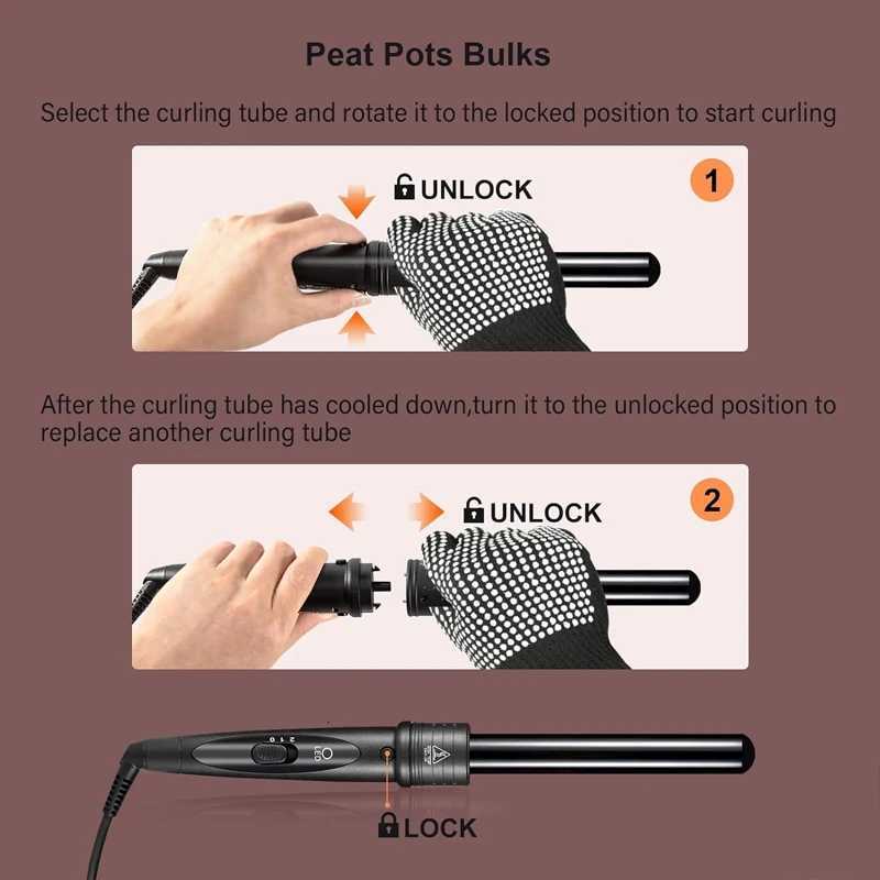 PTC Heating Mti-function Rotary Curling iron 5 in 1 interchangeable Curling tool Quickly heating ceramic barrel curling iron C251202