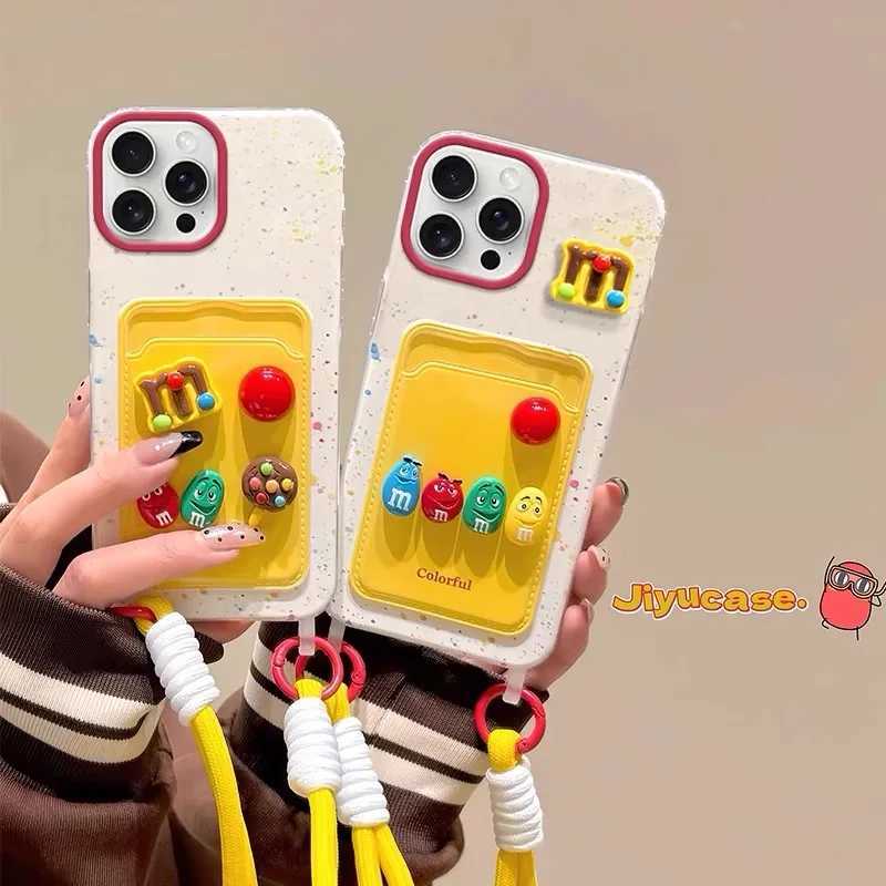 Kawaii 3D Candy Beans for iPhone 16 Plus 15 Pro Max 11 12 13 Mini XS XR 7 8 SE Card Holder Cartoon Soft Phone Case With Lanyard J251202