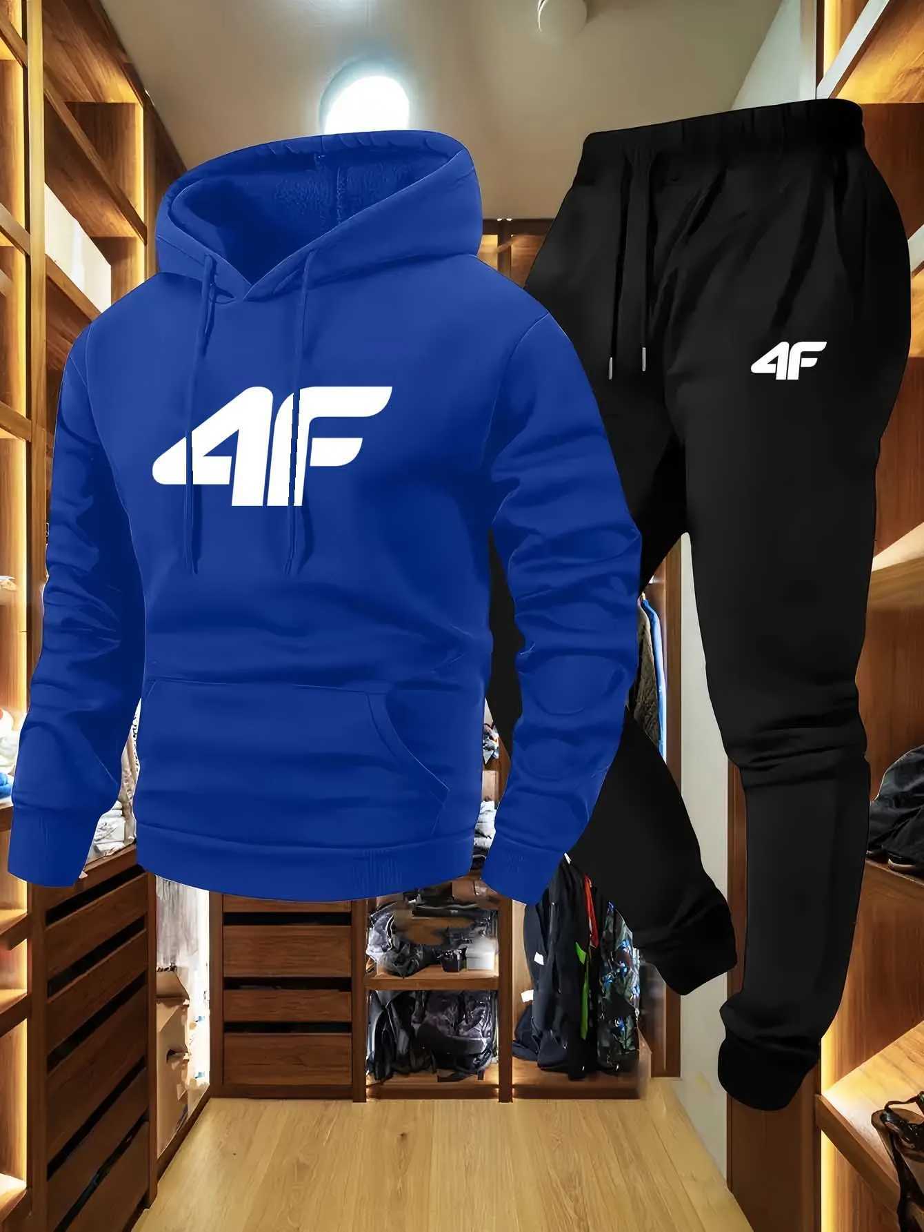 MenS Casual Sports Raglan Sleeve Hooded Sweatshirt Two-Piece Set 4F Print Sweatshirt Casual Versatile Trendy Hoodie Set W251202