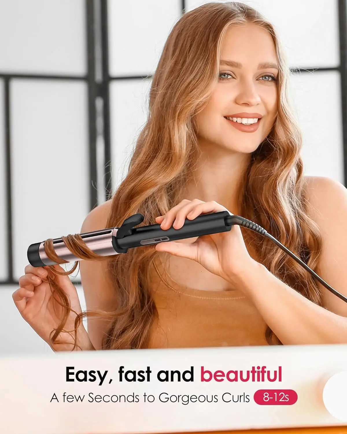 urling Wand for Long Hair - Ceramic Tourmaline Barrel with 40000000 Negative IonsTemperature Control for All Hair Types C251202