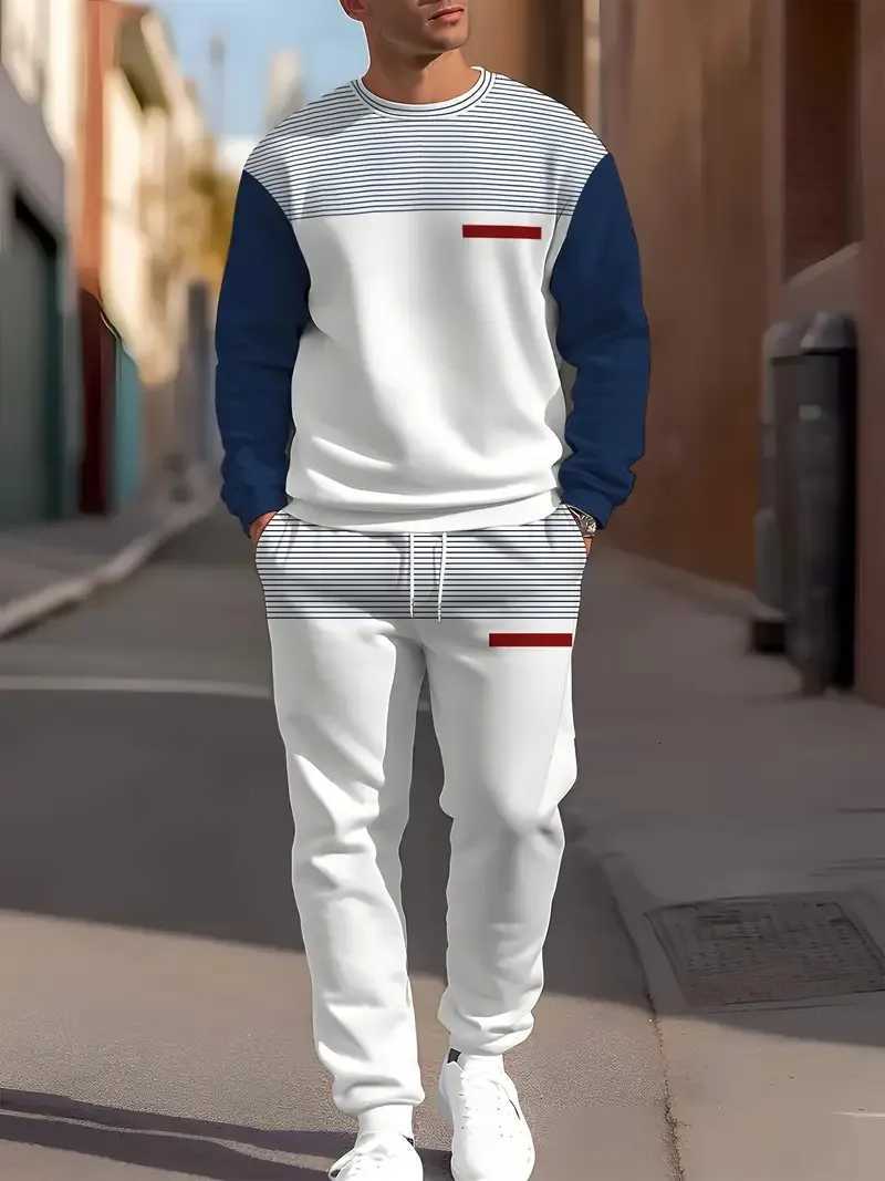 The new mens round-neck sweatshirt set for Spring and Autumn 2025 features a casual and comfortable 3D pattern print W251202