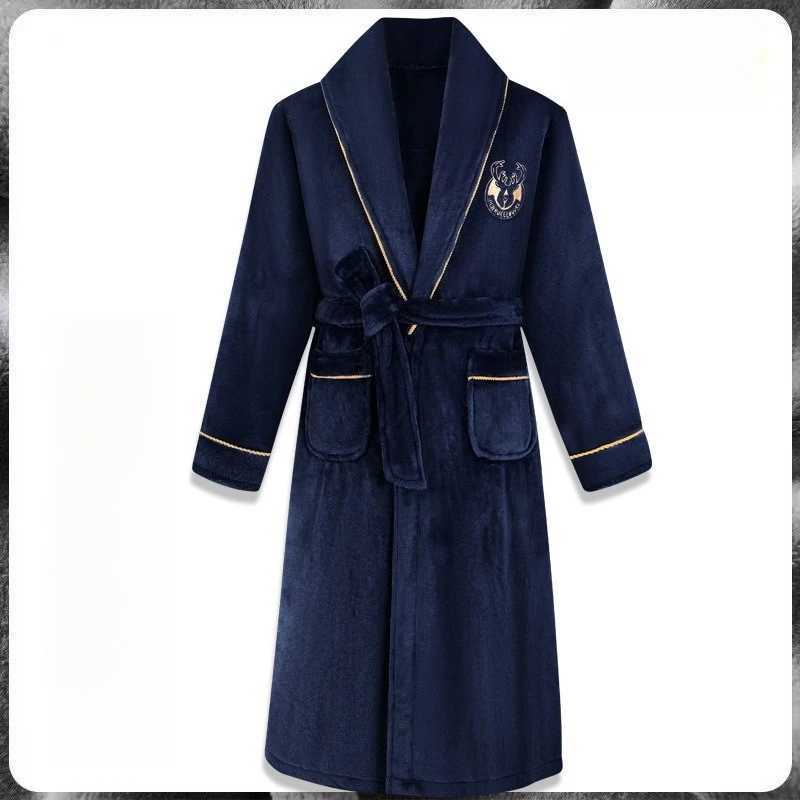 Mens autumn and winter coral fleece thickened and extended bathrobe flannel warm youth plus size home clothes C251202