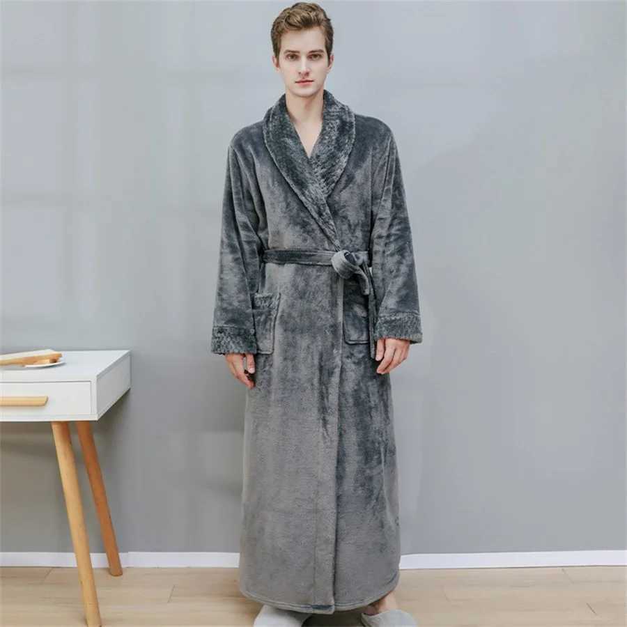 Autumn Winter Bath Robe Dressing Gown Men Thick Warm Flannel Long Bathrobe Mens Cozy Robes Kimono Sleepwear Homewear Loungewear C251202