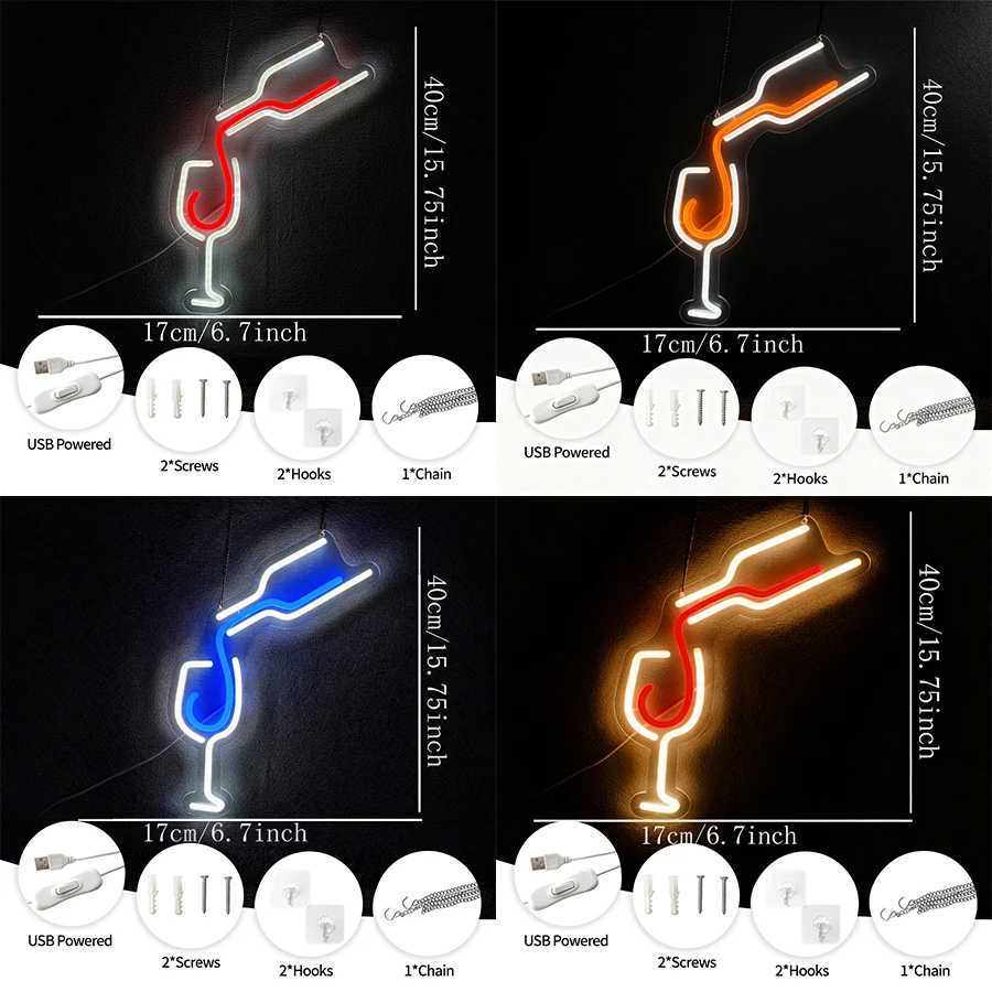 Neon Sign Of Wine Glass Wine Pouring Icon Suitable For Parties Cocktail Bars Clubs Nightclubs Man Caves Decor Usb Powered H251201