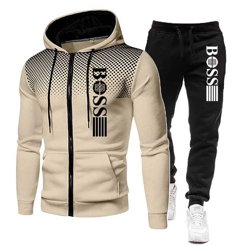 2025 New Mens zippered hoodie Casual Pants Set for Autumn and Winter fashion Fitness and Warm sportswear Two-piece set W251202