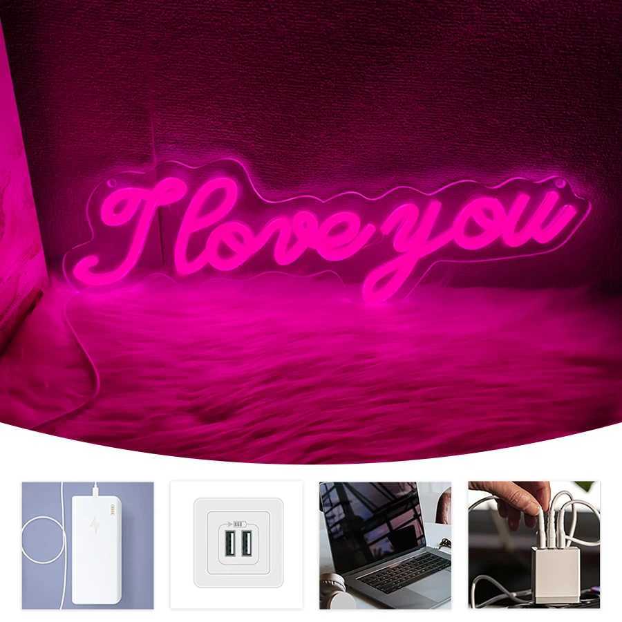 I Love You Neon Sign Pink Led Letter Light Icon Usb Powered Used For Room Proposal Party Wedding Background Art Decor H251201