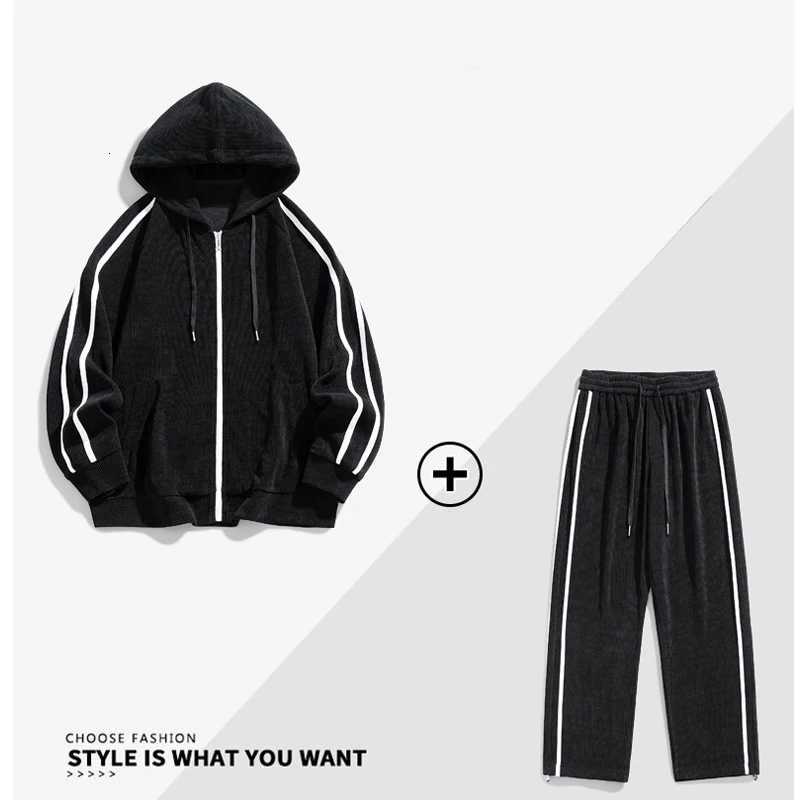 Large corduroy new sports suit mens outdoor sports couple Cardigan hoodie casual student two-piece set W251202