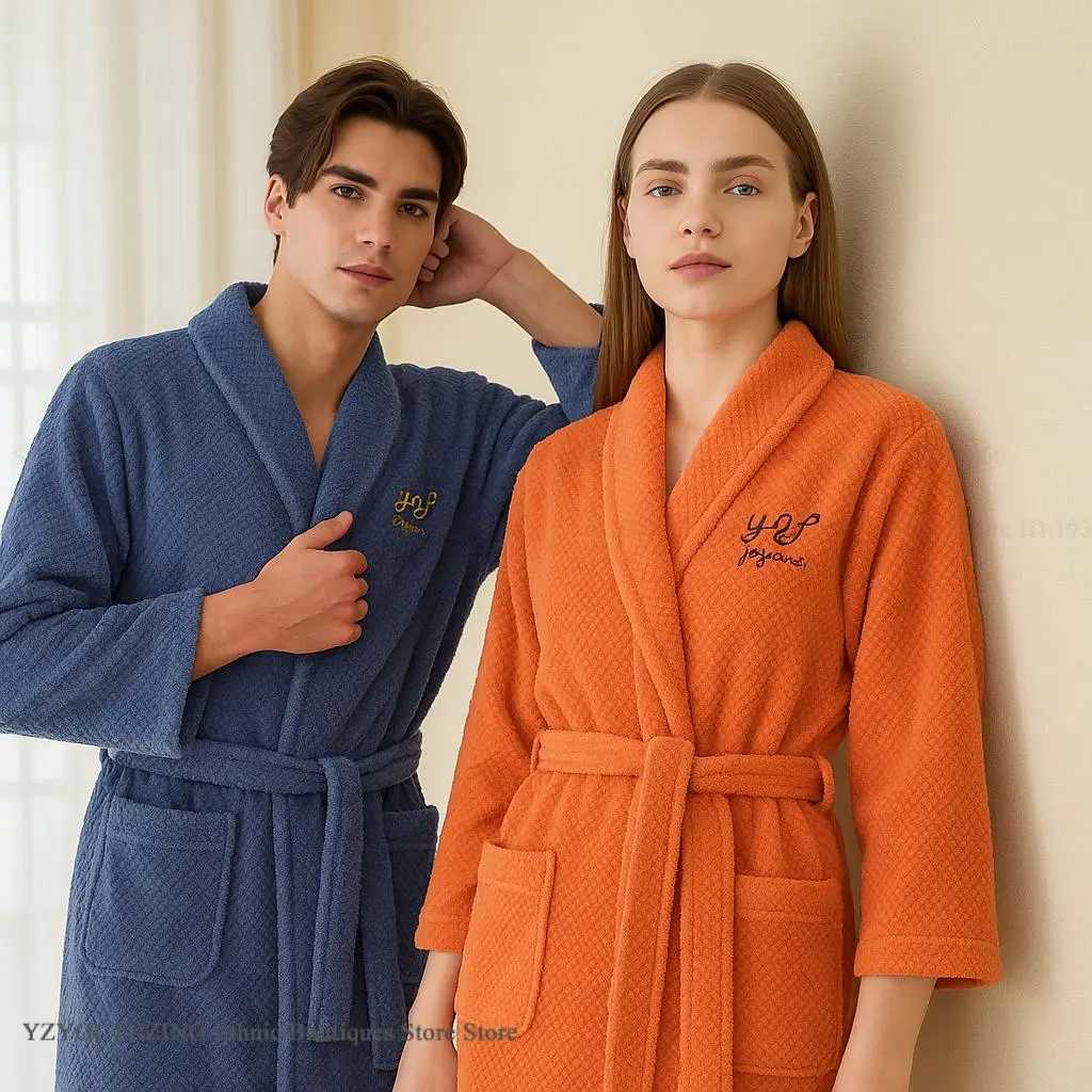 Winter New Flannel Couple Robe Sleepwear Thicken Coral Fleece Men Nightwear Kimono Gown Bathrobe Plush Warm Homewear Loungewear C251202