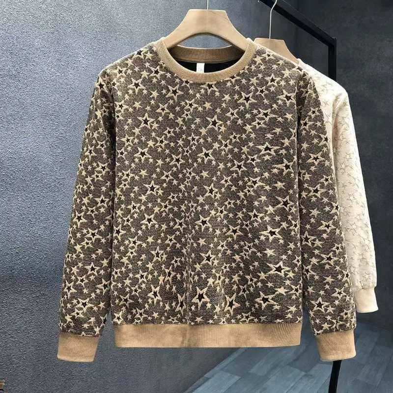 Autumn Winter Velvet Thickened Handsome Sweatshirt Mens Trendy Brand Tops Bottoming Shirt Thermal Underwear J251203