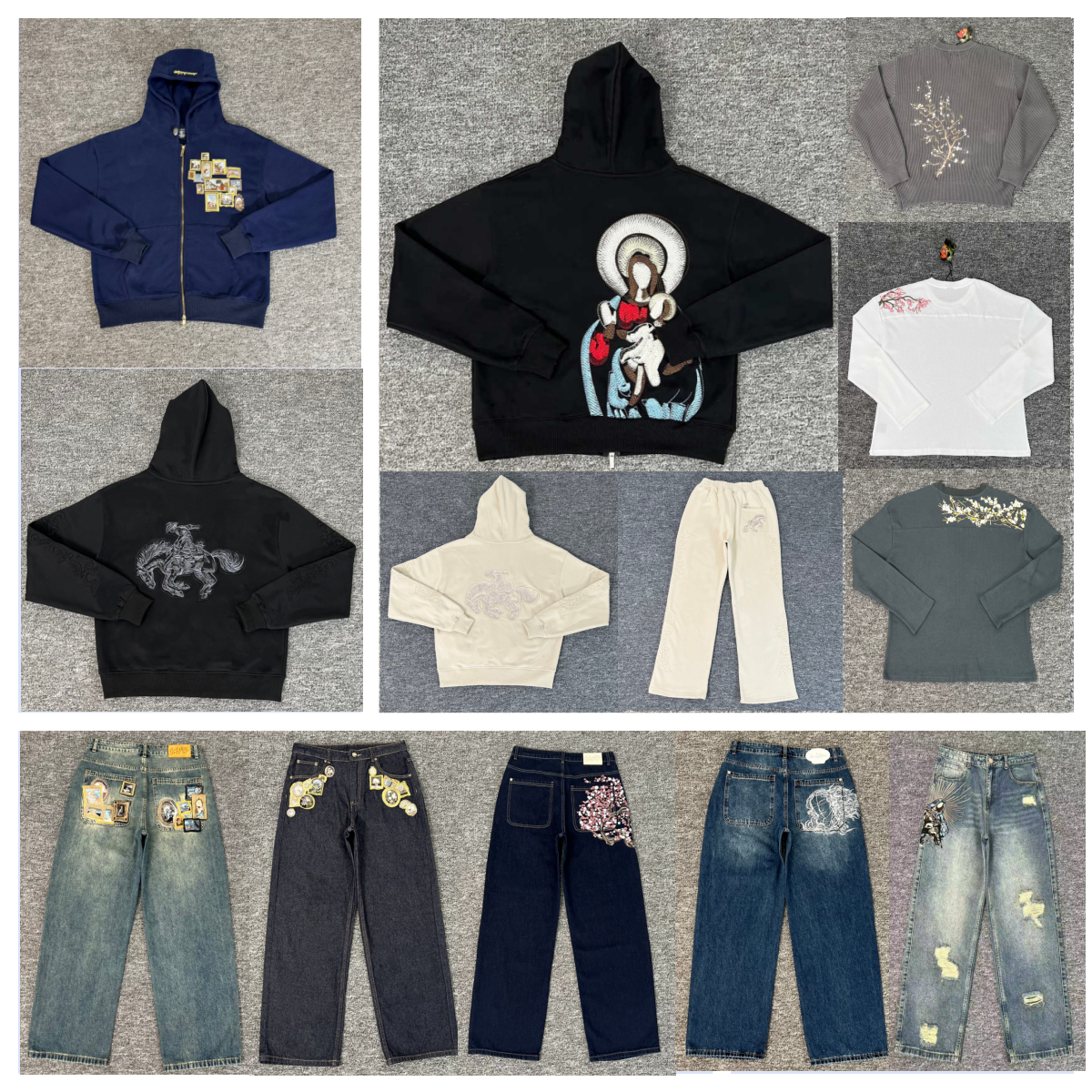 Men's Jeans Derschutze Blossom High Quality Embroidered Luxurious Design Vintage Street Hip Hop Gothic Loose Casual Denim Trousers Couples Baggy 