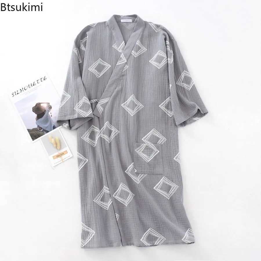 Mens Cotton Crepe Cloth Pajamas Robe Japanese Kimono Cardigan Sleepwear Print Homewear Two-layer Gauze Comfort Bathrobe for Men C251202