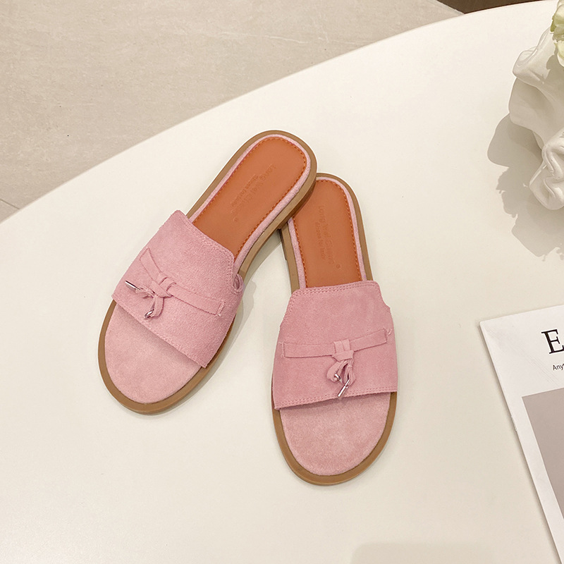 designer shoes Casual Comfortable Matte Tassel Open-Toe Slip-On Outdoor Lazy Round-Toe Flat Genuine Leather Large Size Sandals