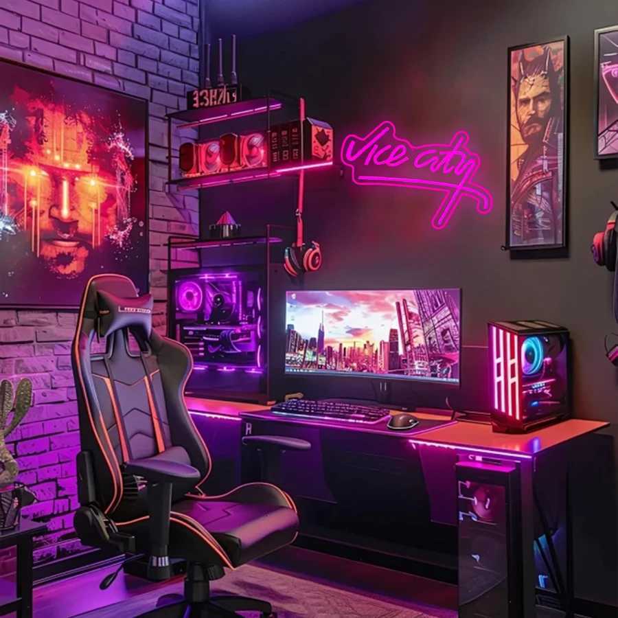 Vice City Neon Sign Led Pink Letter Light Used For Bedroom Game Room Club Bar Man Cave Art Decor Usb Powered Light H2512011