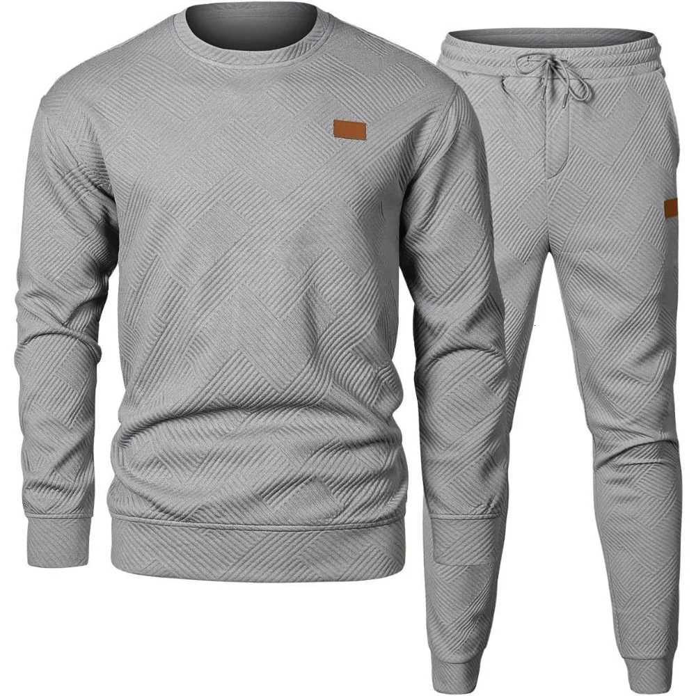 Mens Fall Winter Crew Neck Sweatshirt Set Soft Pullover Joggers Loungewear Casual Comfort Fit 2-Piece Outfit W251202