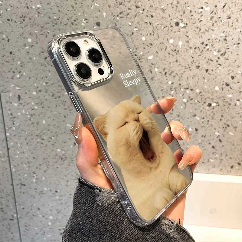Cute Cat Pattern Mirror Phone Case For iPhone 17 14 Pro Max 16 15 12 13 11 XR XS Max Case Make up Mirror Hard Back Cover Bumper J251202
