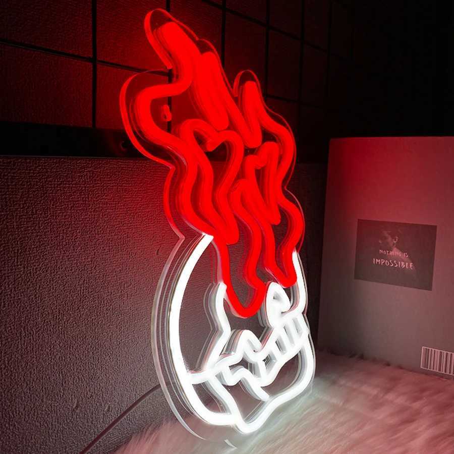 Skull Led Neon Sign Red Flame Icon Usb Powered Used For Artistic Decor Of Rooms Horror Cinemas Game Rooms And Man Caves H251201