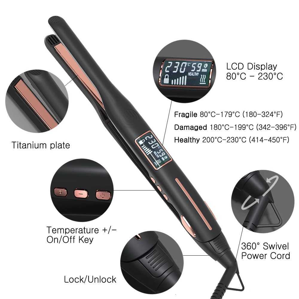 Hair Curler 450F Pencil Hair Flat Iron 10mm Titanium Thinnest Narrow Mini Hair Straightener for Beard Short Hair Styling Tool C251202