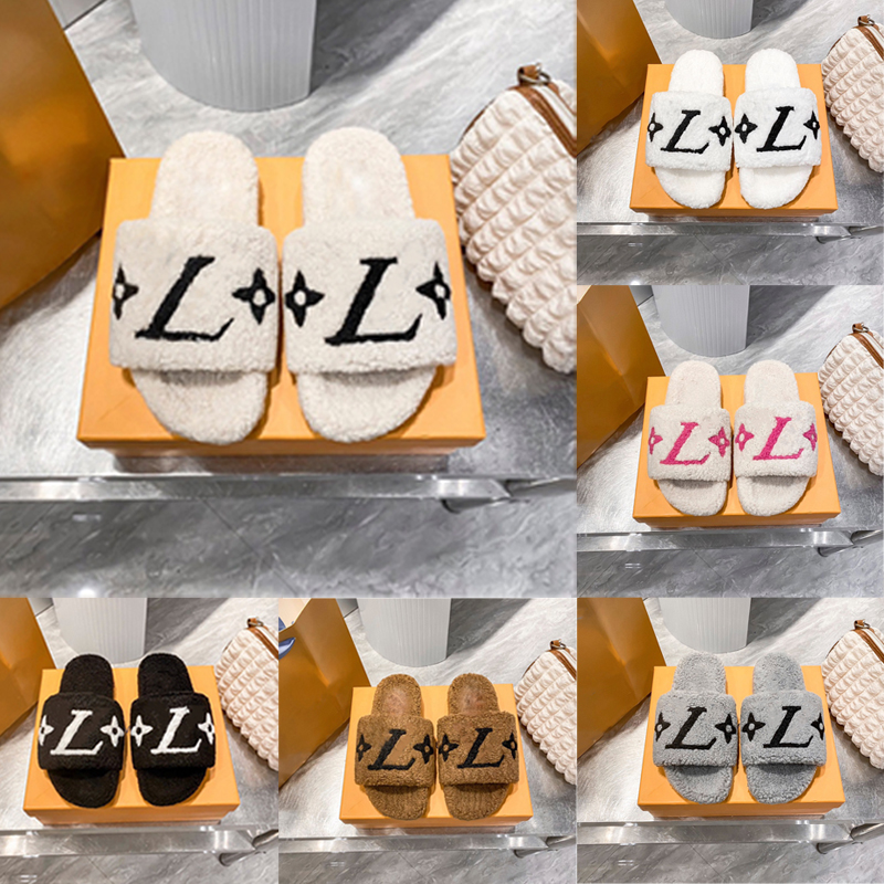 Designer Wallet Wool Slippers Womens Ladies Fur Slides Luxury Winter Warm Letters Paris Sandals Mens Comfortable Fuzzy Flat Girl Home Fluffy Furry With Strap 35-46