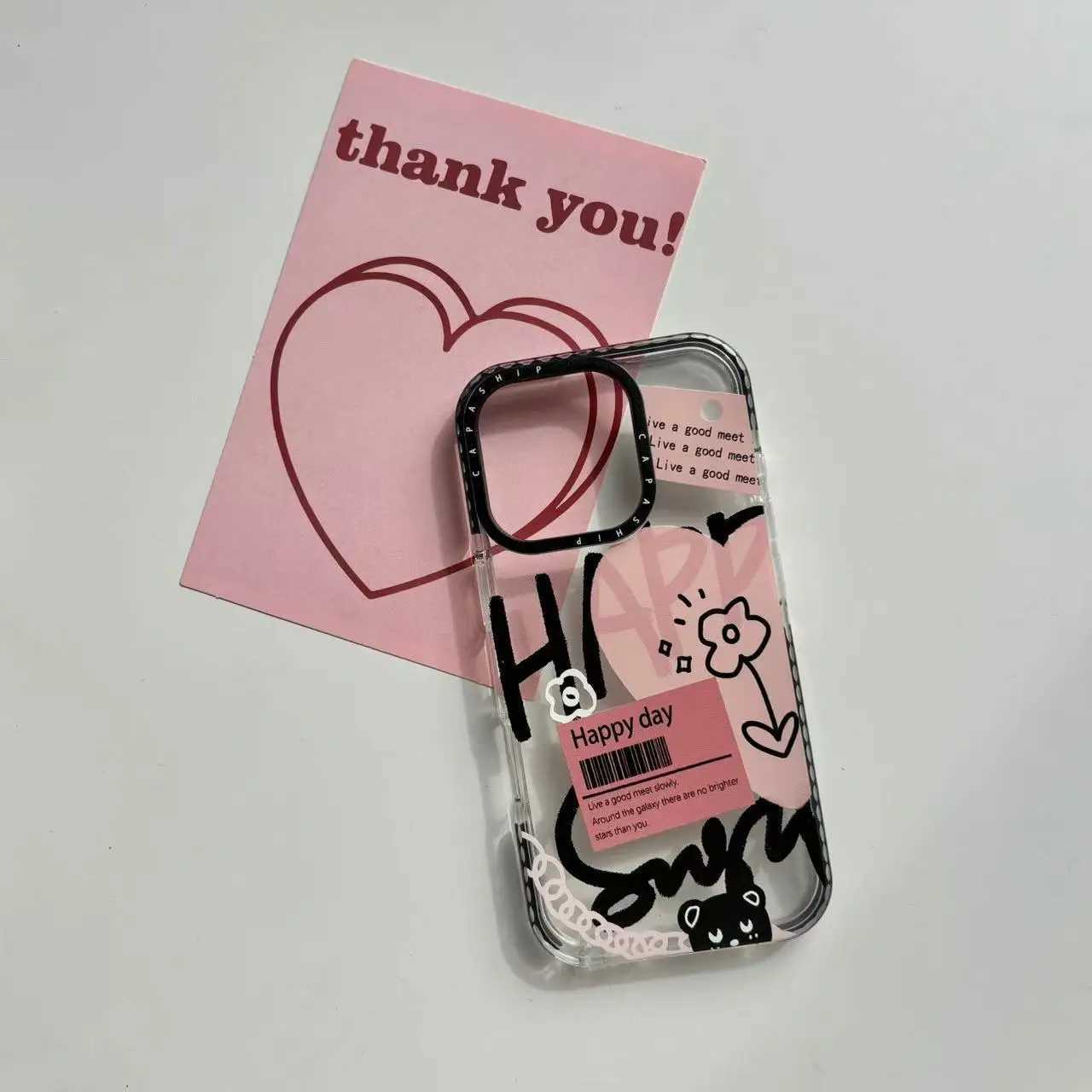Exquisite Heart Shaped Alphabet Line Flower Graffiti Cartoon Transparent Cover Case for iPhone 12 13 14 15 16 17 Pro Max Air J251202